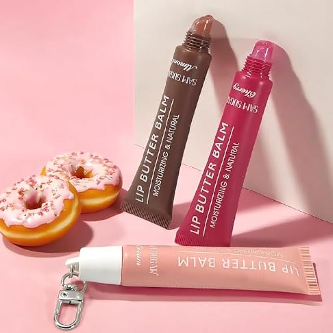 SAM SUGAR 5PCS LIP BALM WITH KEYCHAIN HYDRATING TINTED LIP GLOSS, MOISTURIZING LIP BUTTER BALM WITH NATURAL SHINE, NON-STICKY LIP CARE FOR DRY LIPS - Image 3